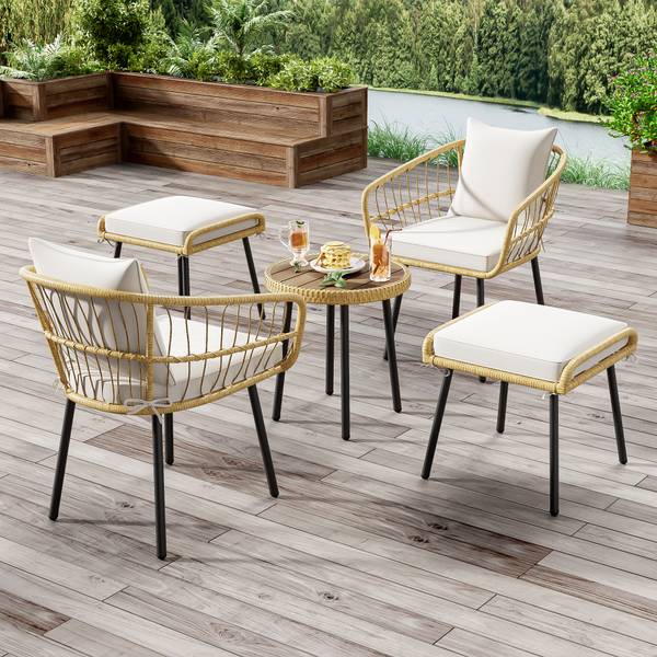 Balkonset Emilia (5-teilig) Beige - Holzwerkstoff - Metall - Polyrattan