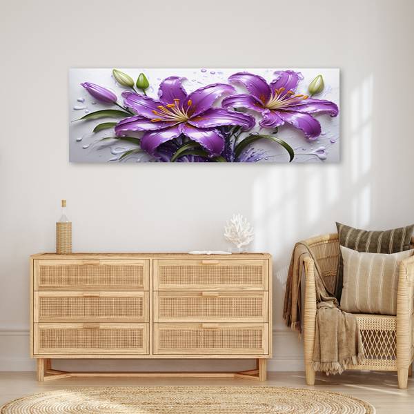 Wandbild blumen lilien wassertropfen 120 x 40 cm
