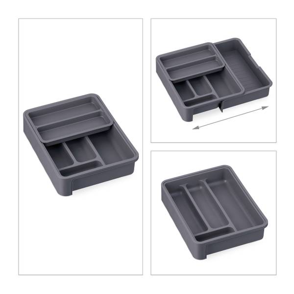 Ausziehbarer Besteckkasten in Dunkelgrau Grau - PVC - 24 x 7 x 32 cm