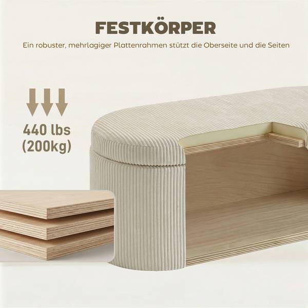 Sitzbank 838-623V00BG Beige - Cord - 51 x 49 x 105 cm