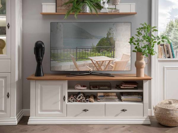 TV Lowboard Monza Braun - Weiß - Massivholz - 178 x 66 x 44 cm