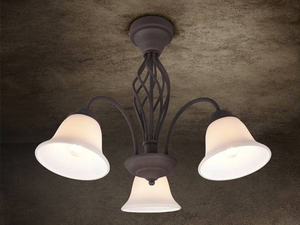 Deckenleuchte Landhausstil Glas Weiß Braun - Weiß - Milchglas - 55 x 43 x 55 cm