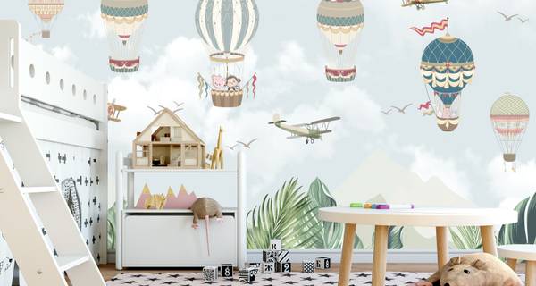 Fototapete LUFTBALLONS Tiere Blätter 90 x 60 x 60 cm