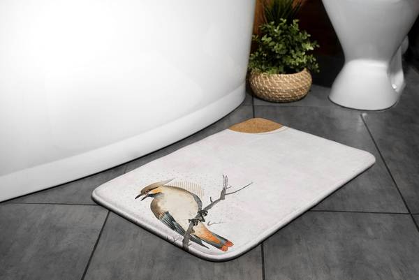 Badteppich Vogel auf einem Zweig Weiß - Polyester - 75 x 45 x 75 cm