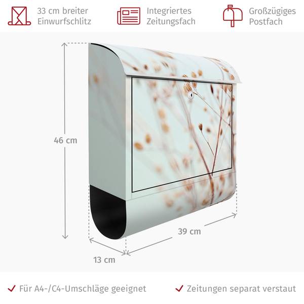 Briefkasten Knospen Wildblumenzweig I Beige - Stahl - 39 x 46 x 13 cm