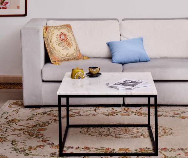 THIS & THAT Couchtisch Schwarz - Weiß - Marmor - 75 x 48 x 75 cm