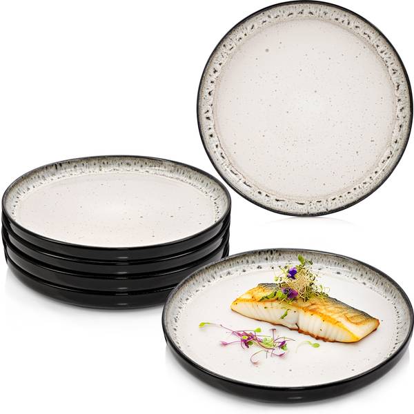 Speiseteller Set Sansibar- 6 teilig Weiß - Stein - 17 x 35 x 34 cm