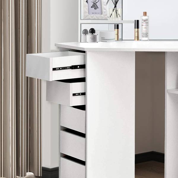 Coiffeuse 110x141,5x54 cm blanc Blanc - Bois manufacturé - Métal - Matière plastique - 54 x 142 x 110 cm