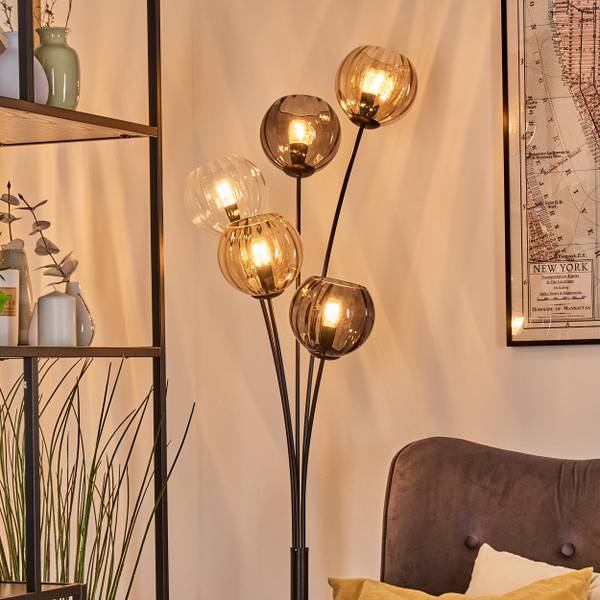 Stehlampe Cesaro Grau - Orange - Aluminium - Klarglas - 35 x 169 x 35 cm