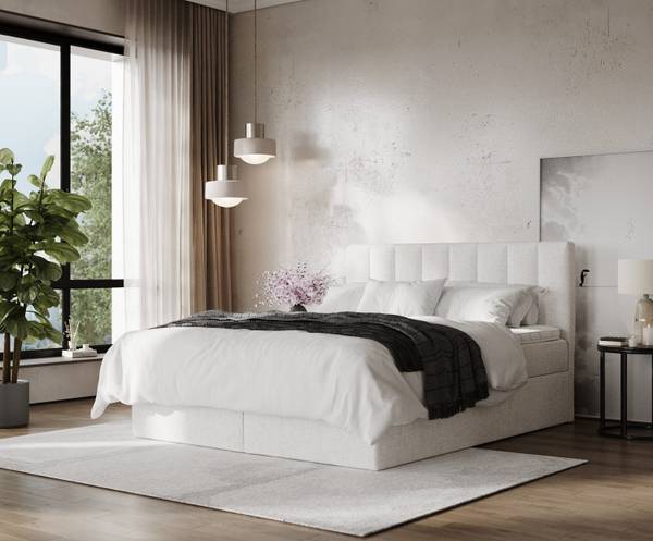 Boxspringbett LUSSO mit Stauraum Neve Creme - Liegefläche Breite: 200 cm