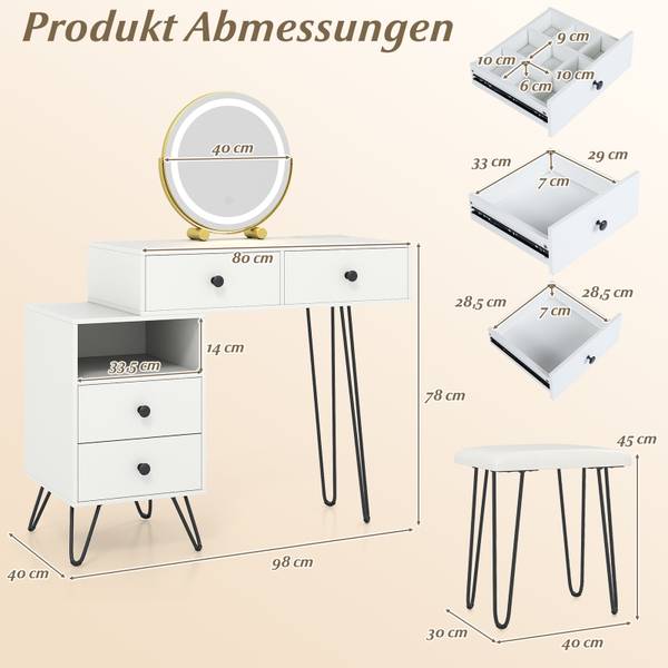 Schminktisch TG33422PQ Weiß - Holzwerkstoff - 40 x 120 x 98 cm