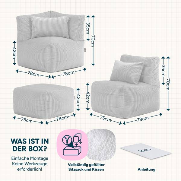 Modulares Sitzsack Sofa Noa 4-tlg. Beige