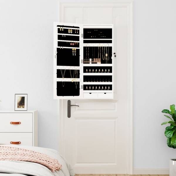 Armoire à bijoux miroir 3028735 Blanc - Polyester - 37 x 90 x 10 cm