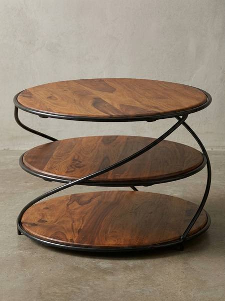 Couchtisch BAKONY mit drei Ablagen Braun - Sheesham - 58 x 40 x 58 cm