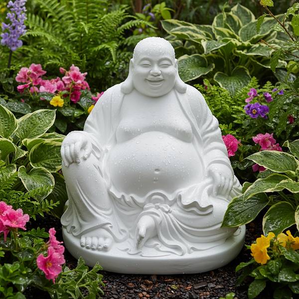 Buddha Figur lachend 45 cm Weiß - Polyresin - 43 x 45 x 43 cm