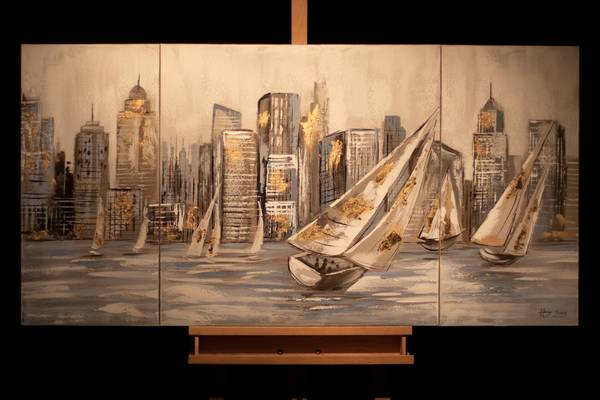 Peinture acrylique Skyline Miro Set Gris - Jaune - Coton - 140 x 70 x 4 cm