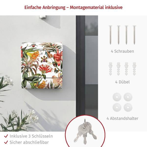 Briefkasten Tropische Blumen Stahl - 39 x 46 x 13 cm