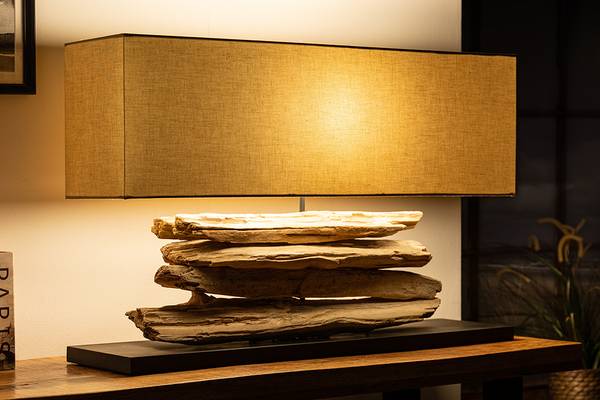 Tischlampe RIVERINE Beige - Braun - Leinen - Eisen - 80 x 51 x 20 cm