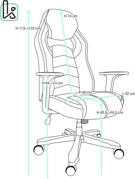 Fauteuil Gamer basculant AZUL Noir - Bleu - Métal - Matière plastique - Cuir synthétique - 62 x 123 x 65 cm