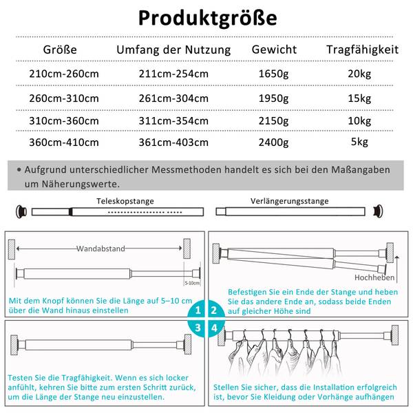 Ausziehbare Duschstange C713-3.1/3.6-W Weiß