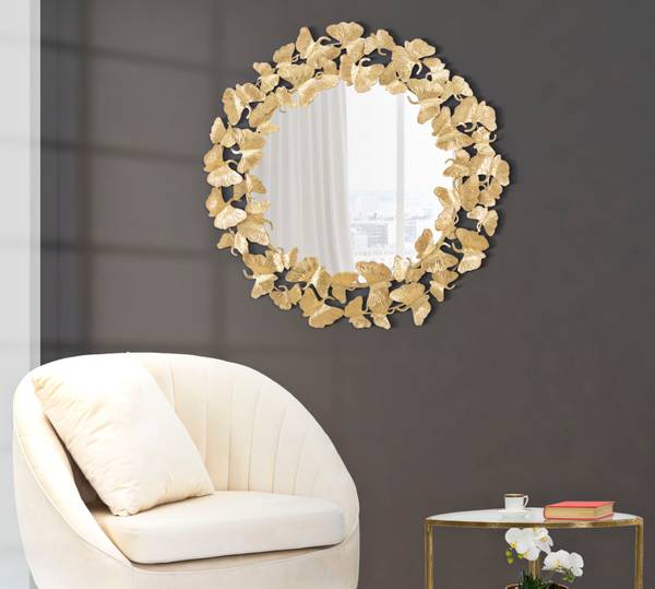 Spiegel Foglie Round Gold - Metall - 3 x 87 x 87 cm