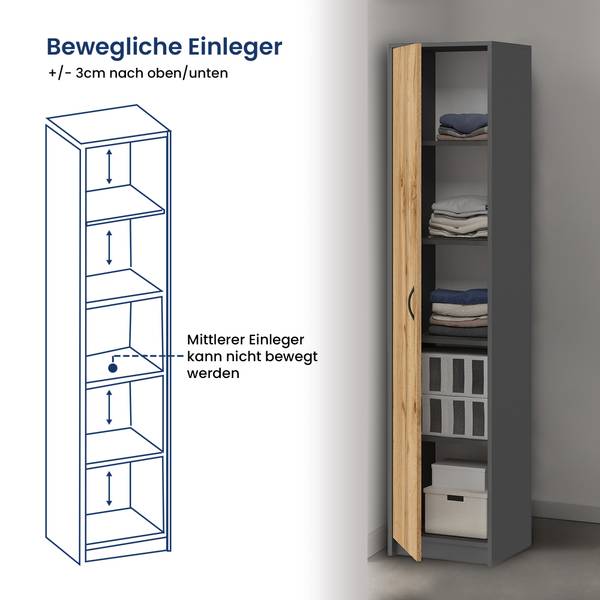 Mehrzweckschrank Melvin Braun - Grau - Massivholz - 35 x 180 x 40 cm