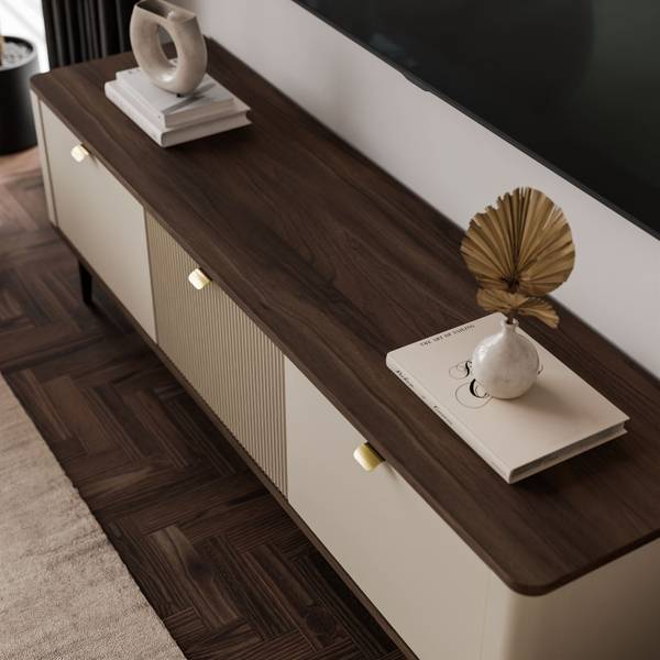 TV-Schrank AUTUMN Beige - Schwarz - Kaschmir - Nussbaum Dekor
