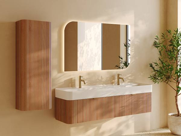 Badschrank BULMAS Beige - Holz teilmassiv - 40 x 110 x 24 cm