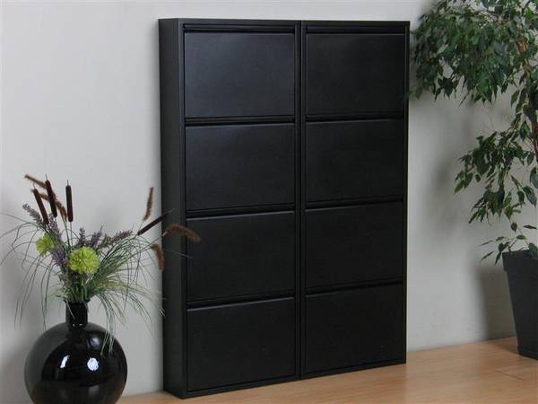 Schoenenkast Pisa zwart glas - hoogglans zwart