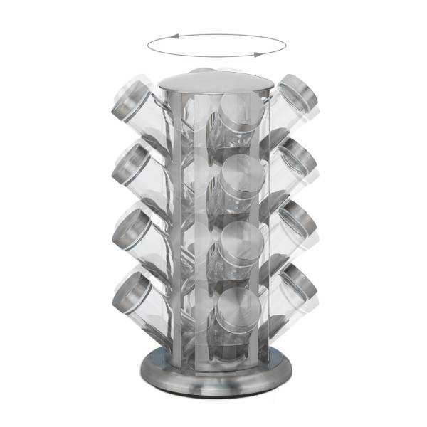 Gewürzkarussell mit 16 Gläsern Silber - Edelstahl - 22 x 33 x 22 cm