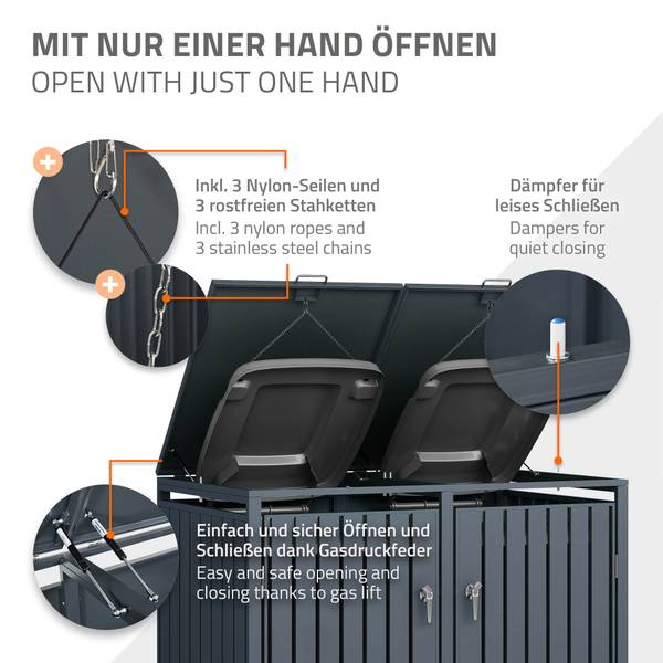 Mülltonnenbox FIRENZE 3er-Set Grau - Metall - 200 x 120 x 80 cm