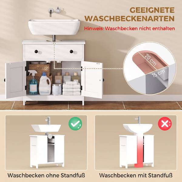 Waschbeckenunterschrank 834-929V90WT Weiß - Holzwerkstoff - 30 x 60 x 60 cm