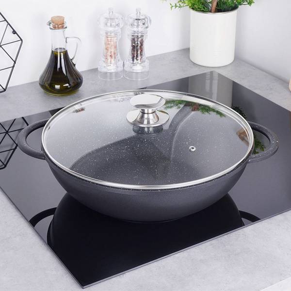 Wokpfanne mit Glasdeckel GRANDE 112979 Schwarz - Aluminium - 33 x 10 x 42 cm