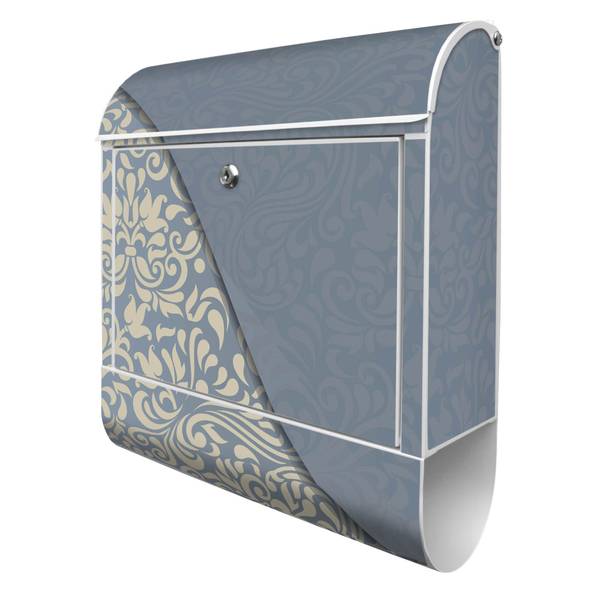 Briefkasten Stahl Blaues Ornament Weiß - Stahl - 38 x 46 x 13 cm