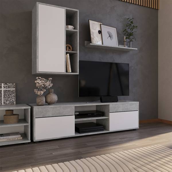 Wohnwand Berno 57824 Beton Dekor - Reinweiß