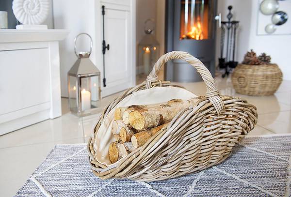 Kaminholzkorb FIREW 29293-18 Grau - Rattan - 39 x 26 x 62 cm