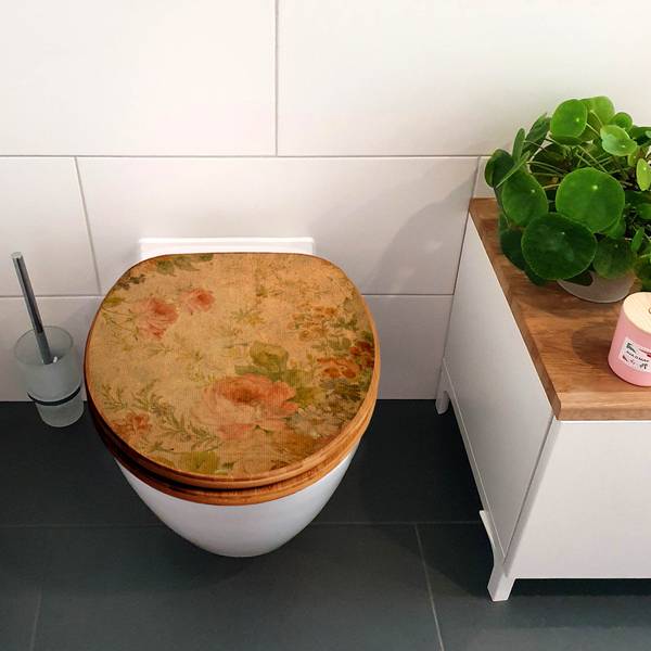 WC-Sitz mit Absenkautomatik Blumen Antik Orange - Bambus - Holzwerkstoff - 38 x 5 x 49 cm