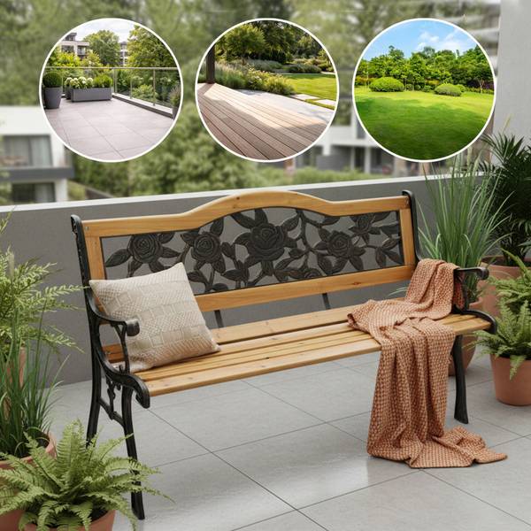 Gartenbank ROSA Schwarz - Braun - Stahl - 125 x 77 x 52 cm