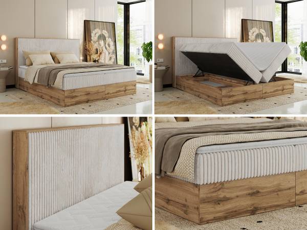 Boxspringbett WOOD CLASSIC Ecru - H3 - Liegefläche Breite: 180 cm