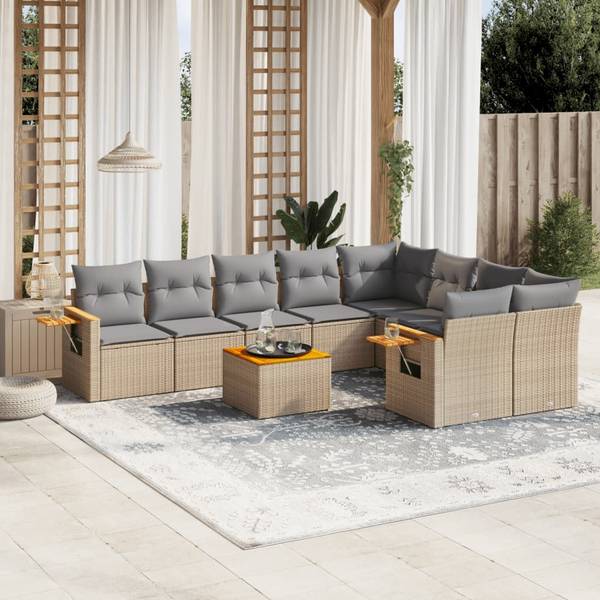 Garten-Lounge-Set 3034953-2 10-teilig Beige - Grau - Polyrattan - 62 x 69 x 62 cm
