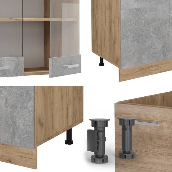 Complete keukeneenheid R-Line 53879 bruin - grijs - chroom - 300 x 207 x 60 cm