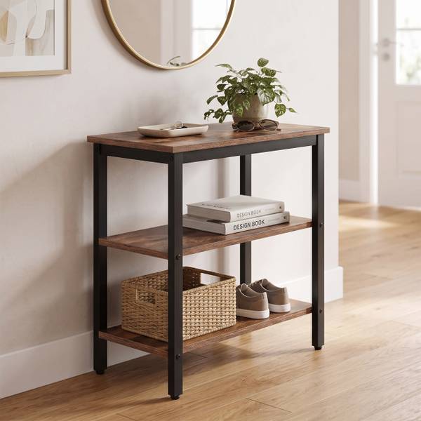 Beistelltisch 3 Ebenen Schwarz - Braun - Eisen - 60 x 61 x 30 cm