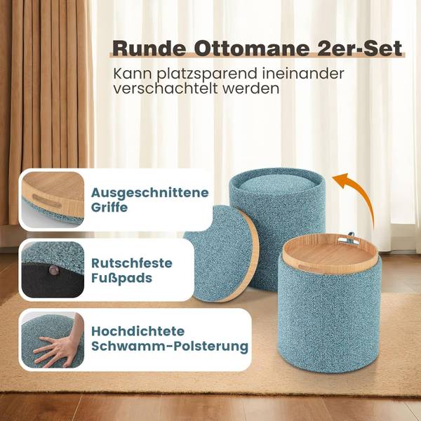 Sitzhocker VH33812DE(2er Set) Blau - Holzwerkstoff - 39 x 45 x 39 cm