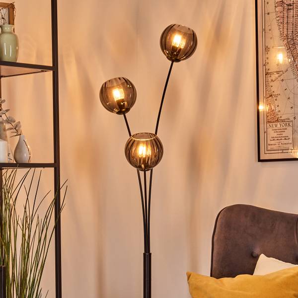 Stehlampe Cesaro Grau - Aluminium - Klarglas - 39 x 170 x 39 cm