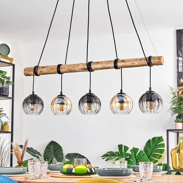Pendelleuchte Cesaro Braun - Grau - Holzwerkstoff - Metall - 34 x 150 x 100 cm