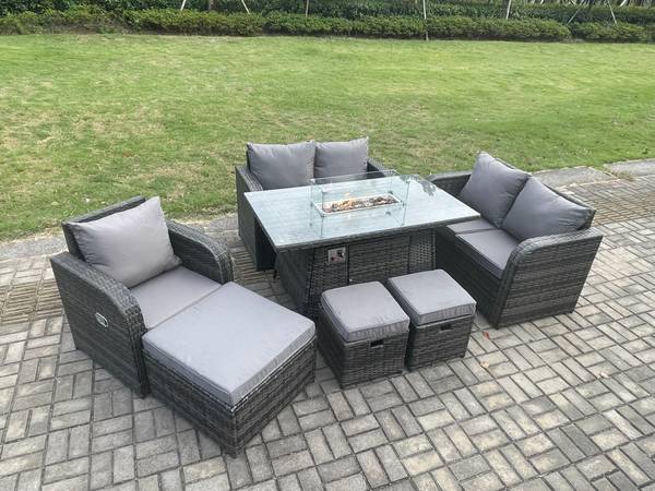 GARTENTISCHGRUPPE G(7er-Set) Grau - Webstoff - 80 x 70 x 140 cm