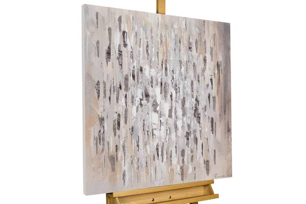 Tableau peint à la main Voile Texture Gris - Coton - 80 x 80 x 4 cm