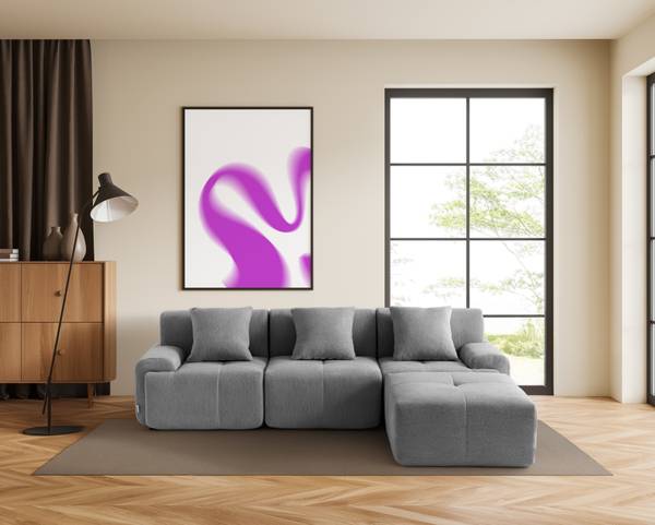 Hoekbank 3-zits met chaise longue MOUS grijs