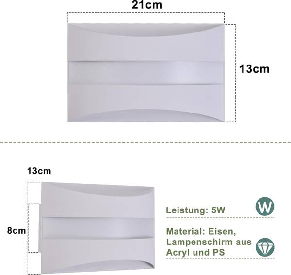 LED Wandleuchte Alaric Ⅲ Weiß - Metall - 13 x 8 x 21 cm