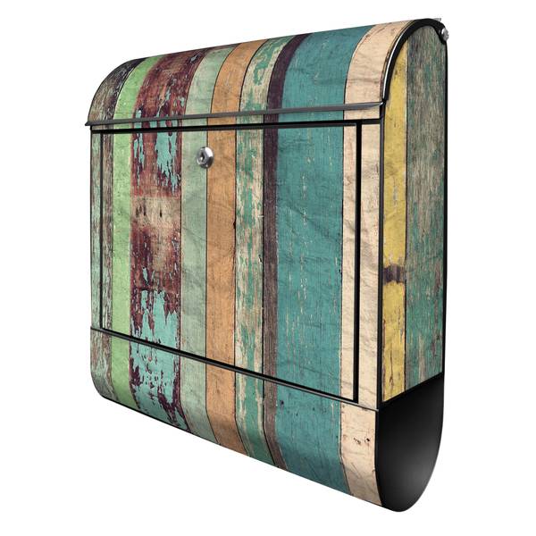 Briefkasten Stahl Bunte Bretterwand Schwarz - Stahl - 38 x 46 x 13 cm